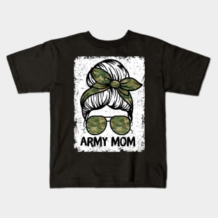 Army Mom Messy Bun Kids T-Shirt